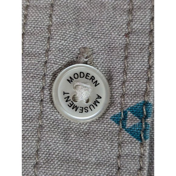 Modern Amusement Shirt Men's Medium Grey Aztec Long Slv Button Down Casual Artsy - Picture 7 of 8